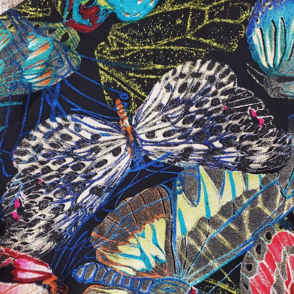 Vintage Chico's silk butterfly print open front blouse w tie accent sleeves sz M - Picture 9 of 10